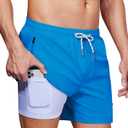 Alimens & Gentle Mens Swim Trunks 5" with Compression Linner Swim Shorts with Zipper Pocket Quick Dry Board Shorts for Men (Large, Blue)