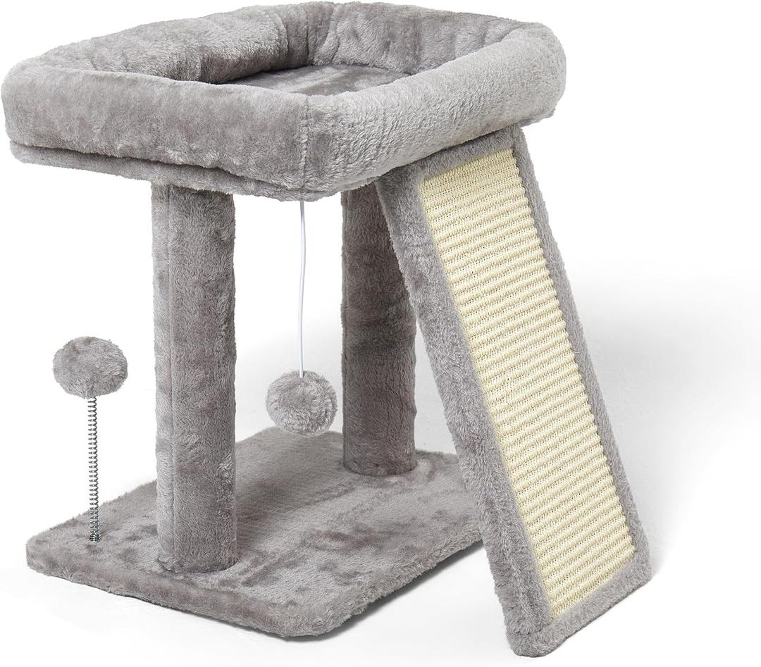 17.1-inch Small Cat Tree Tower with Scratching Post for Indoor Cats,Light Grey
