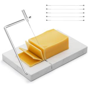 TOPULORS Cheese Slicer with 5 Replacement Upgrade Thick Cutting Wires - Heavy Duty 5"x8" Handheld Marble Board Cutter for Block Cheese, Butter - Kitchen Gadget Slicers Tool - White