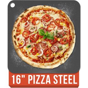 Chef Pomodoro Pizza Steel for Oven 16 Inch 1/4 Inch Thick, Baking Steel for Oven, Grill, Sourdough Bread, Baking Stone for Oven With Lifting H oles 16" X 16" (40.6 x 40.6 cm)