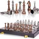 Retro Metal Chess Set for Adults and Kids  Marbling Chess Board with Chess Pieces  Travel Chess Set with Metal Pieces  Folding Chessboard  Ideal for Beginners and Professional Players