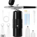 Airbrush Kit with Compressor Portable Airbrush Kit 48PSI High-Pressure Non-Clogging Air Brush Set Cordless Rechargeable with 0.3mm Nozzle and Cleaning Brush for Painting,Nail Art, Makeup (black)