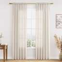 Guken Warm Beige Linen Curtains 84 Inches Long 2 Panel Set Rod Pocket Semi Sheer Dining Room Cozy Bedroom Decor Cotton Look Country Rustic Farmhouse Boho Curtains 52x84