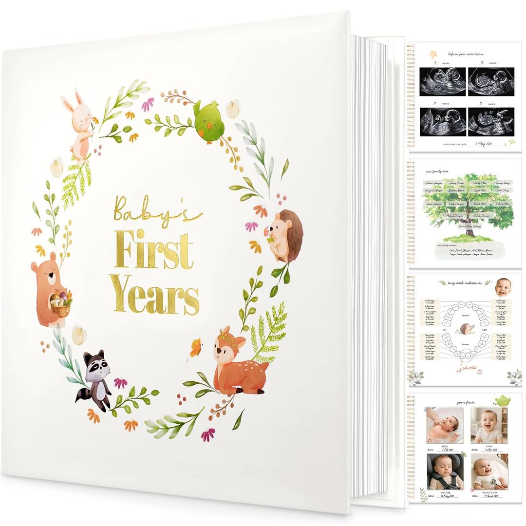 Keepsake Baby Memory Book, Girl, Boy  Beautiful First 5 Year Journal Book, 100 Pages Newborn Milestone Scrapbook, From Pregnancy to Age 5, First Time Mom Gifts for Baby Shower, Gender Neutral (Muse)