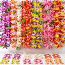 FUTUREPLUSX Hawaiian Leis, 48PCS Luau Party Decorations Including Necklace Headbands and Wristbands for Tropical Themed Party Girl Birthday Decor