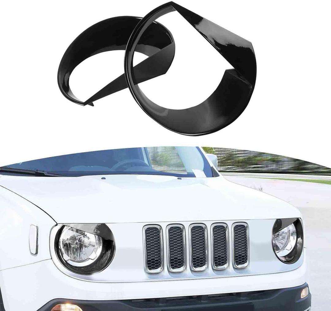 RT-TCZ for Renegade Headlight Angry Eyes Trim Cover Decal, Front Light Cover Trim Bezels for Jeep Renegade 2016 2017 2018 Black Exterior Accessories 2pcs