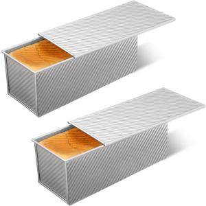 XUOHEAD 2 Pack Large Pullman Loaf Pan with Lid，Nonstick Bakeware Bread Pan，2.2lb，Bread Pans for Homemade Bread/ Toast/ Sourdough，Sandwich Bread Loaf Pan，Silver