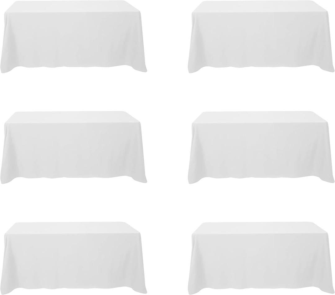 BRILLMAX 6 Pack White Tablecloths 90 x 132 Inch for 6ft Rectangle Tables - 150 GSM Polyester Fabric, Floor Length Drop, Water, Stain & Wrinkle Resistant Cloth Cover for Wedding Reception Banquet