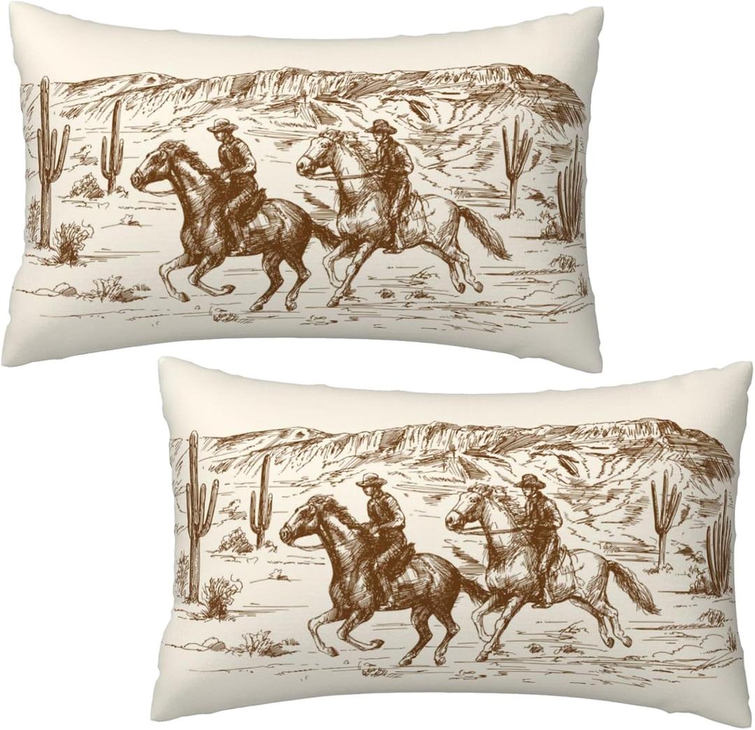 Western Pillow Covers Home Bedroom Decor, Western Long Throw Pillowcase Cushion Cover for Bed Sofa Couch, 2 Sets, 12x20 Inch