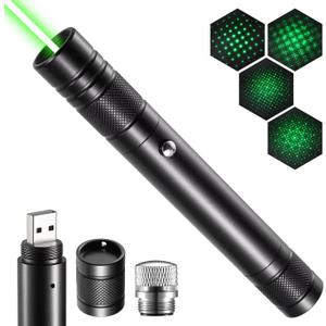 Green Laser Pointer High Power Rechargeable Lazer Pointer, Laser Pen with Long Range Adjustable Focus with Star Cap, Laser Pointer Pen Suitable for Outdoor, Astronomy, Cats Dogs (Green)