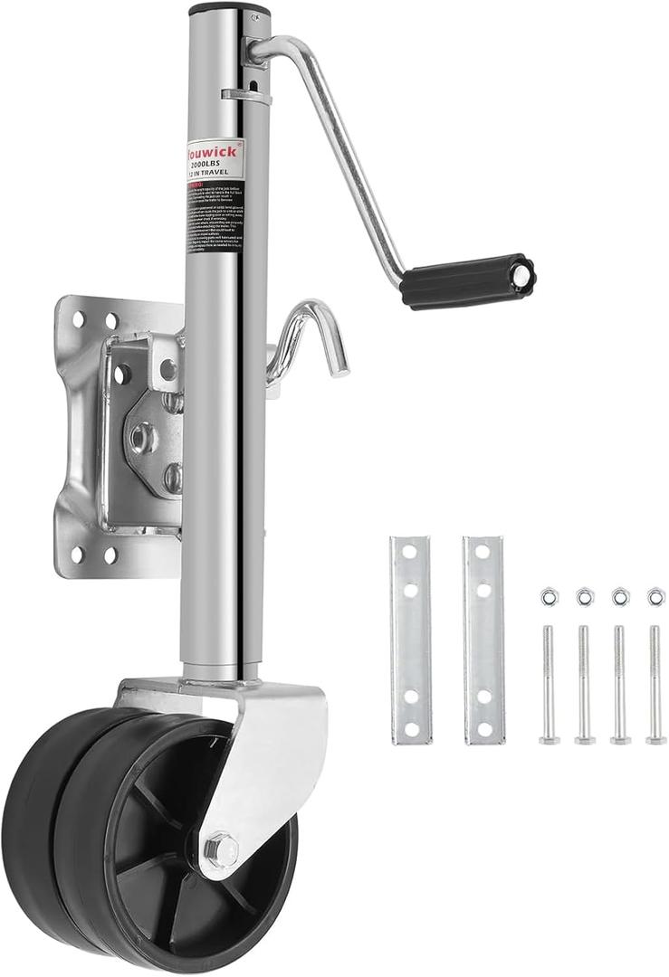 Trailer Jack with 6" Dual Wheel, 2000 LBS, 12" Lift, Heavy Duty Swivel Boat Trailer Jack Foot Stand for RV Boat Utility