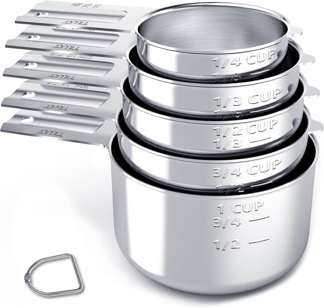 TILUCK Stainless Steel Measuring Cups Set,Kitchen Gadgets for Cooking & Baking,Set of 5