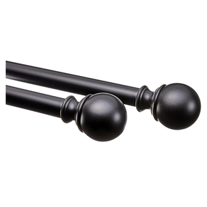 Amazon Basics Adjustable Curtain Rods for Windows, Round Finials, 1-Inch Rod, 36" to 72", Black, Pack of 2