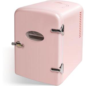 YSSOA 4L Mini Fridge with Observation Window, Portable Warmer & Cooler Six 12oz Cans Compact Refrigerator, 100% Eco Friendly and Freon-Free, Pink