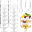 50Pack 5oz Plastic Dessert Cups with Spoons, Clear Round Parfait Yogurt Cups, Appetizer Pudding Shooter Fruit Trifle Ice Cream Mousse Cup for Party (5 oz)