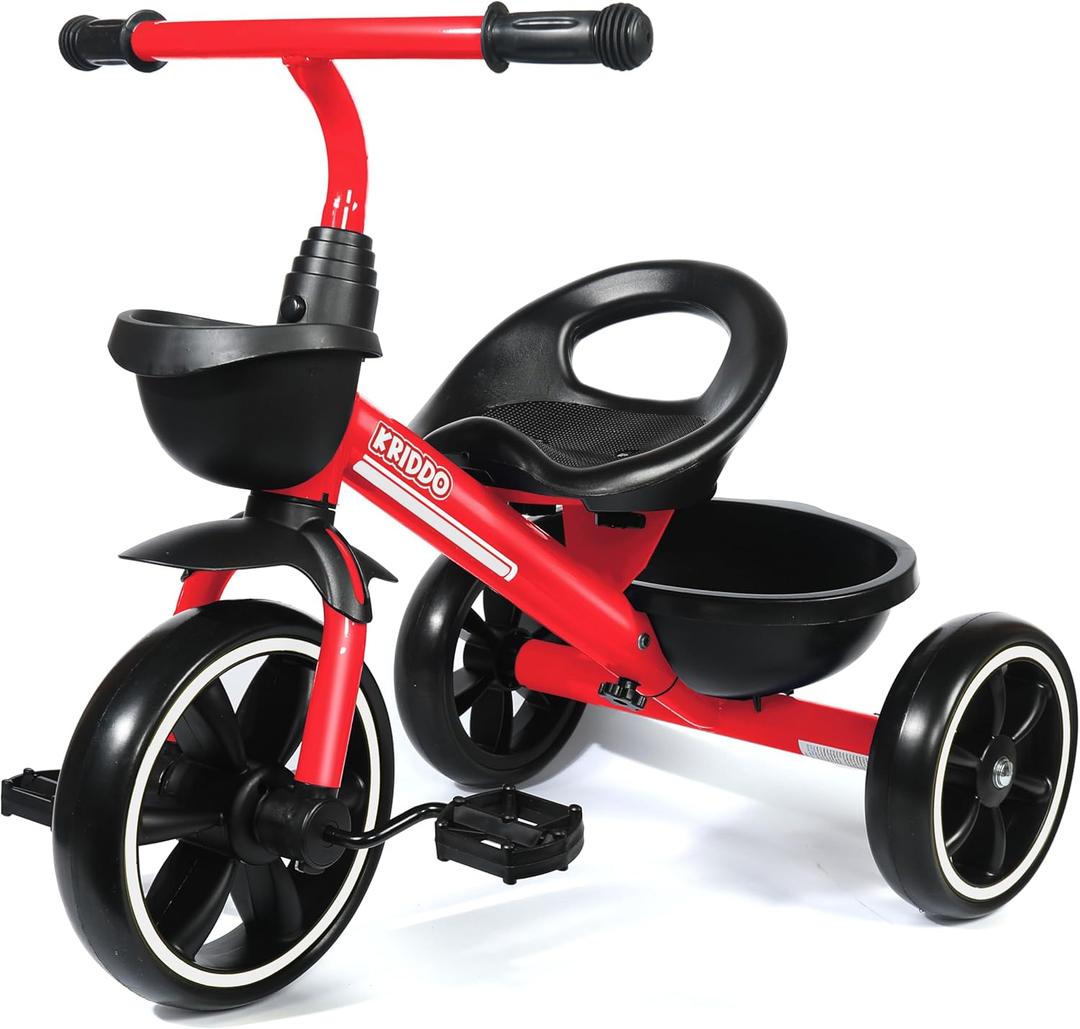 KRIDDO Kids Tricycles Age 24 Month to 4 Years, Trike for 2.5 to 5 Year Old, Gift Tricycles for 2-4 Year Olds, Trikes for Toddlers, Red