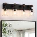 Farmhouse Bathroom Vanity Light, 4 Light Black Bathroom Vanity Light Fixtures Over Mirror, Rustic Wall Lighting with Clear Glass Shades for Living Room, Bedroom, Hallway