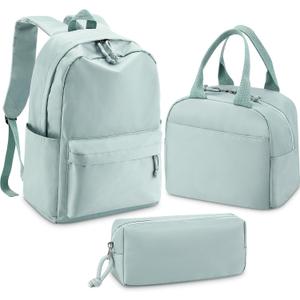 Cunno 3 Pcs School Backpack for Teen Girls Bookbags Kids Set with Lunch Box and Pencil Case College Laptop Casual Backpack(Matcha Green)