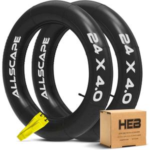 HEB - Heavy Duty Bike Tube for Ebike Tires - Puncture Resistant Inner Tube for 20x4 / 26x4 Bike Tire, Fat Tire Tube, MTB, 24 inch x 4.0 inch (24" x 4", 2 Pack)
