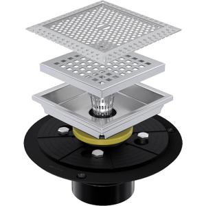 4 Inch Brushed Nickel Square Shower Drain Kit with Flange,Modern Floor Drain with Removable Quadrato Pattern Grate, Stainless Steel SUS 304
