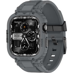 amBand Bands Case Compatible with Apple Watch Series 10 46mm, M1 Sport Rugged Heavy Duty Cover Tactical Strap Military Grade Protective Bumper Protector for iWatch 46 mm Men,Gray