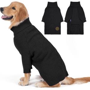 cyeollo Warm Turtleneck Large Dog Sweater, Stretchy & Cozy Knit Doggy Sweater with Sleeves Boy Fall Winter Cold Weather Big Dog Clothes Like Doberman Labrador, Black XXXL