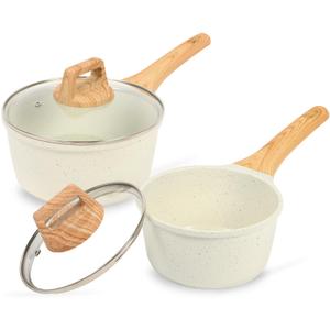 ESLITE LIFE 1.5 QT & 2.5 QT Sauce Pan Set with Lids, Nonstick Small Soup Pot Compatible with All Stovetops (Gas, Electric & Induction), PFOA Free, Cream