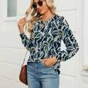 AKEWEI Womens Fall Long Sleeve Tops Work Casual Dressy Shirts for Women Keyhole Pleated Puff Sleeve Blouse (S)