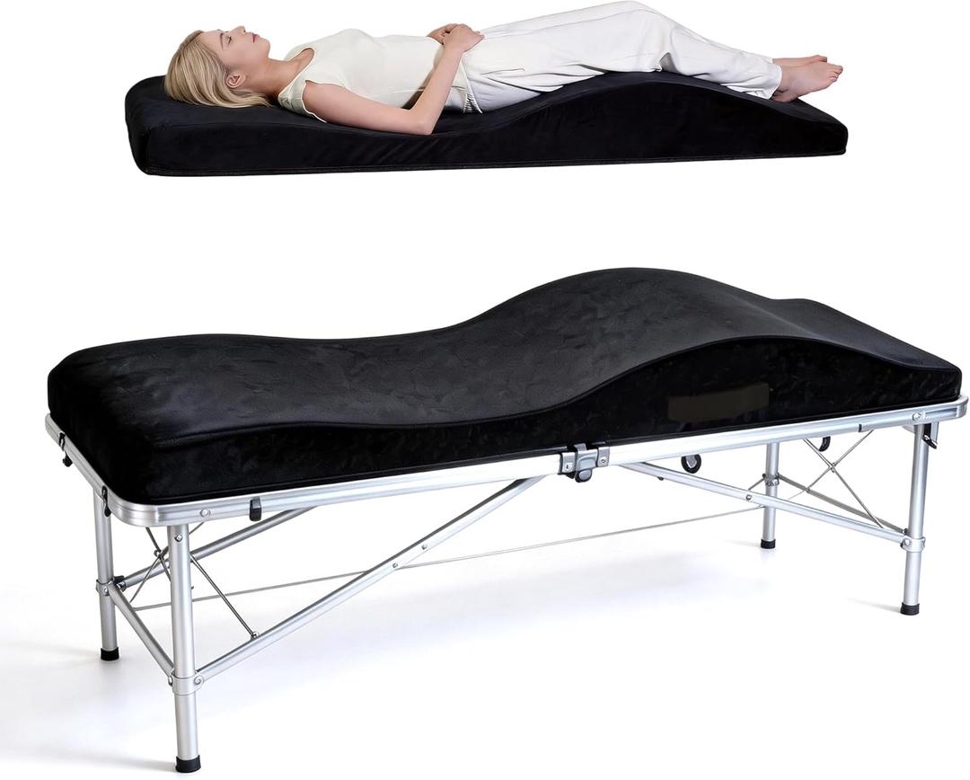 Ergonomic Curvy Lash Bed Topper - Massage Table Pad with Plush Cover, Non-Slip Esthetician Bed Cushion for Eyelash Tech, Ideal for Spa/Facials/Eyelash/Beauty Salon, 28"70" (Black)