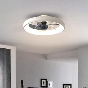 Ceiling Fan with Lights Dimmable LED Reversible Blades Timing with Remote Control, 5 Invisible Blades Semi Flush Mount Low Profile Fan (21.5in, White)