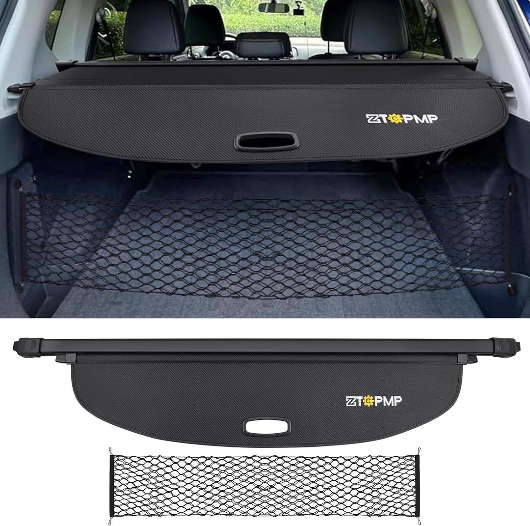 Cargo Cover for Nissan Rogue S SV SL Platinum 2021 2022 2023 2024 2025 2026, Retractable Rear Trunk Cover Luggage Shield Security, Rogue Accessories (Carbon Fiber Leather + Net)