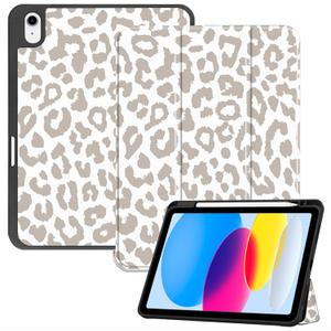 Compatible with iPad (A16) 11th Generation 11 Inch 2025,iPad 10th Generation Case 2022,10.9 Inch Case Pencil Holder Soft Back Auto Sleep/Wake Cover Girls Women-White Leopard Cheetah Pattern (M14-Light Gray)