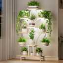 Plant Stand Indoor with 4 Grow Lights - 63" Tall Plant Shelf- 8 Tiered Corner Plant Flower Stands Display Shelves for Home, Patio (White)