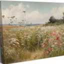 Vintage Wildflowers Landscape Wall Art Farmhouse Cottage Canvas Wall Decor Nature Country Floral Painting Picture Rustic Flower Poster Prints Artwork for Office Living Room Bedroom Bathroom (24L"x16W")