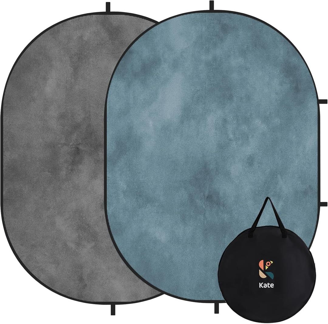 Kate Collapsible Backdrop Pop-up Photo Backdrops Folded Grey Teal for Photography, for Video, for Broadcast, 5x6.5ft