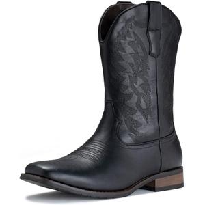 IUV Cowboy Boots For Men Wide Foot Square Toe Western Boots with Classic Embroidered Durable Slip on Boots (10, Black)