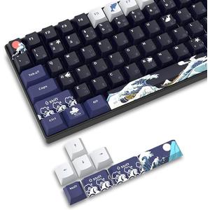 XVX PBT Keycaps 132 Keys, Great Wave Off Kanagawa Japanese Keyboard Keycaps, 5 Side DYESub Custom Keycap Set, Cherry Profile Keycap for Cherry Gateron MX Switches Mechanical Keyboard