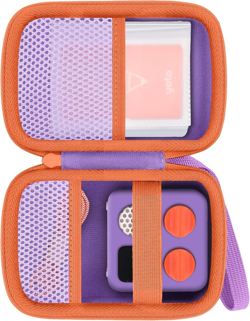Storage Case Compatible with Yoto Mini (2024 Edition) Kids Screen-Free Bluetooth Audio Player, Transparent Card Bag can hold up to 36 cards(Purple Case, Orange Zipper)