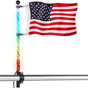 3FT American Boat Flag Pole with Light, Stainless Steel Flag Pole with Rail Mount Holder for 0.86''-1.25'' Round Rails, Lighted Boat Flag for BoatsIncludes 12'' x 20'' Flag, Black