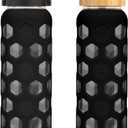 32 oz Glass Water Bottles with 2 Lids - Handle Spout Lid & Bamboo Straw Lid, Motivational Water Tumbler with Time Marker Reminder and Silicone Sleeve, Dishwasher Safe (Black-1 Pack)