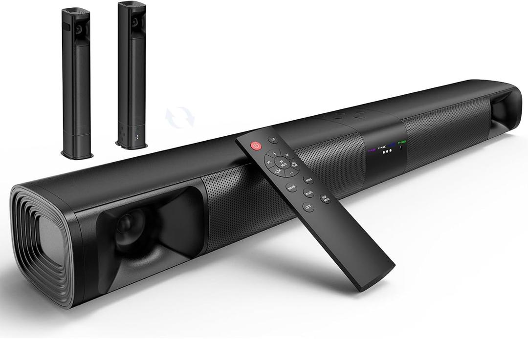 Sound Bar for Smart TV, 80W 2.0 Channel Detachable Soundbar with Optical/ARC/AUX/Bluetooth, Surround Sound System for Home Theater, Wall Mountable or Desktop TV Speaker.
