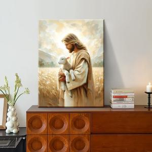 OTOSTAR Jesus and Lamb Christian Wall Art Canvas Prints - Jesus Saves the Lost Lamb Christian Canvas Wall Art for Prayer Room Baptism Serenity Prayer Church Decor - 12 x 16 Inch