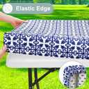 misaya 2 Pack 6 Foot Rectangle Picnic Tablecloth, Elastic Fitted Waterproof Table Cover, Windproof Washable Polyester Table Cloth for Camping, Indoor and Outdoor (Navy, 30" x 72")