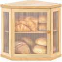 Nykgola Corner Bread Box for Kitchen Countertop Two-Tier Large Capacity Bread Boxes Storage Container with Adjustable Height Countertop Bread Storage Bin (Natural wood color)