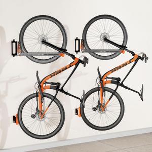 2-Pack Swivel Bike Rack Wall Mount, Bike Hangers for Garage, Space-Saving Vertical Bike Holder, Holds up to 77 lbs, Bicycle Wall Hanger Storage, No Heavy Lifting Required Indoor Hanging Bike Rack (Orange)