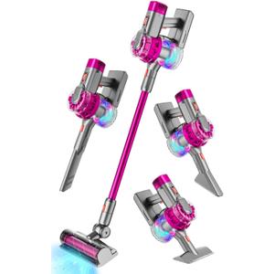 BLAXTEM 4-in-1 Kids Toy Vacuum that Works with Suction, Electric Toy Toddler Vacuum Cleaner for Children Girls & Boys, Toddlers Toys Cleaning Set for Pretend Play (Rose Red)