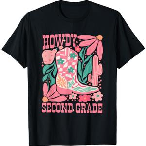 Howdy Second Grade Western 2nd Grade Teacher Cowboy Cowgirl T-Shirt (Small, Black)