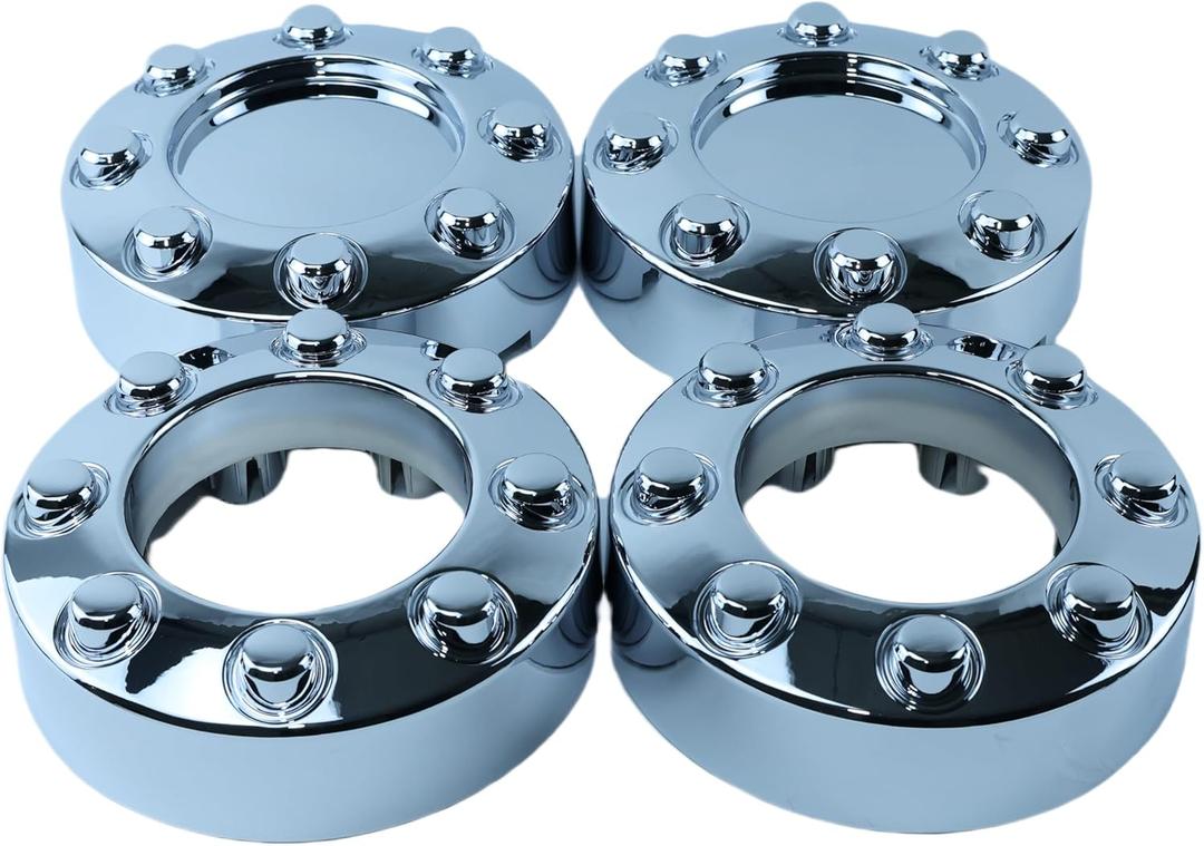 Set of 4 New Chrome 4x4 Wheel Center Caps Replacement for 2005-2018 F250 F350 SRW (Single Rear Wheel) 4WD Pickup Truck 2 Open Front, 2 Closed Rear Caps Size: 8-3/8" Diameter, 3" Tall