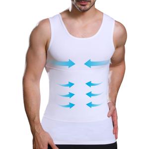 Mens Slimming Compression Shirt, Body Shaper Workout Tank Top, Gynecomastia Tummy Control Undershirts - Change in Seconds, XXL