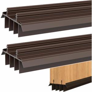 [2 Pack] 36 Inch Exterior Door Sweep with Vinyl Fins Under Door Weather Stripping Seal for Exterior Doors with Kerf Track | Bottom Door Seal Strip | Draft Stopper & Rodent Proof (Brown)